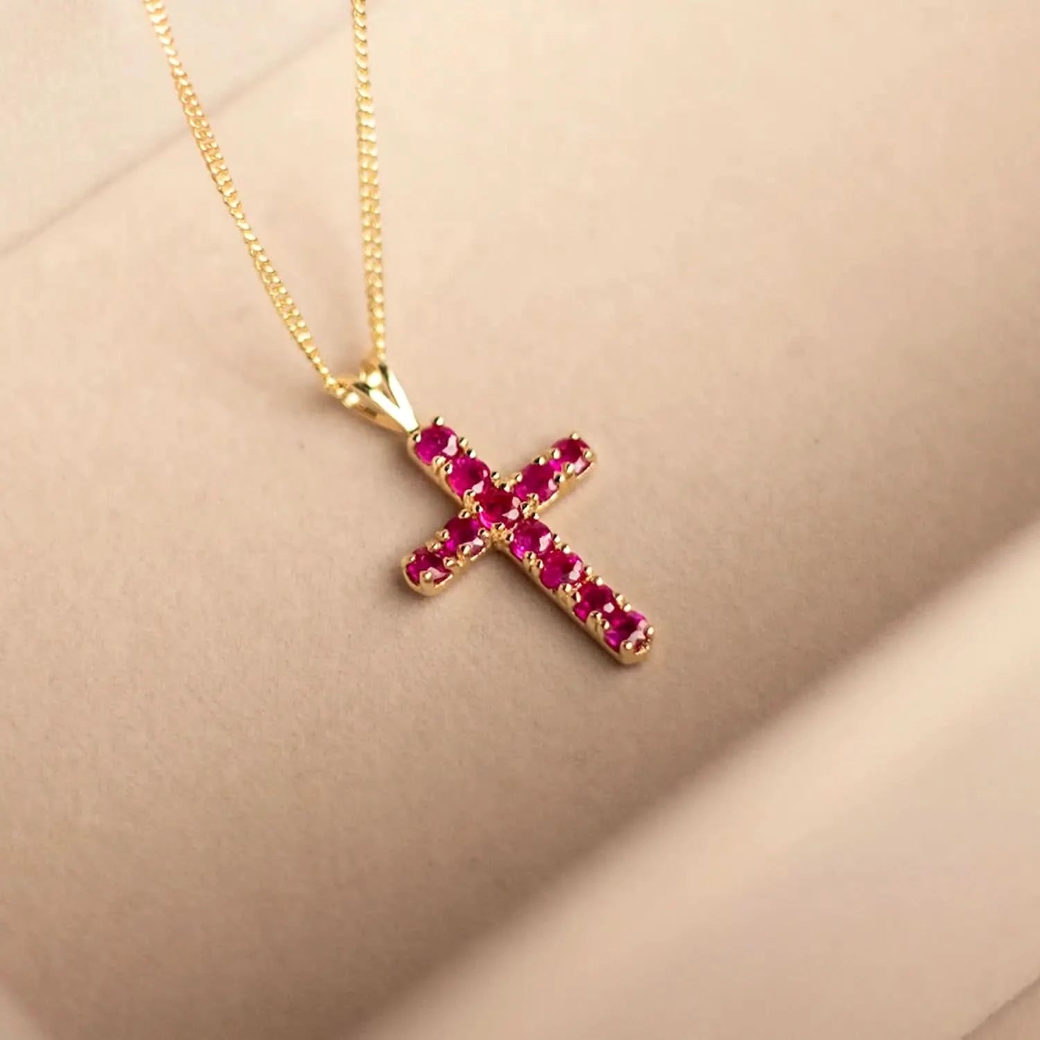 ruby cross gold necklace with chain 