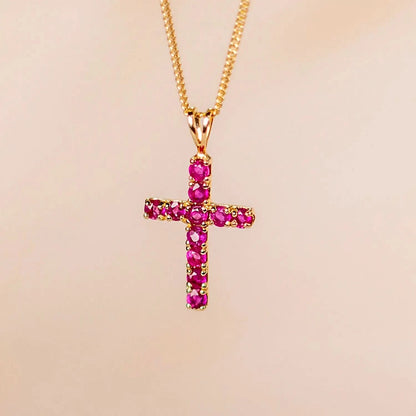 ruby cross gold necklace with chain 