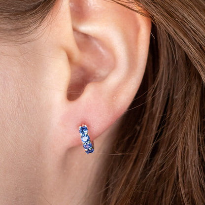 Blue Twinkle Huggie Earrings Silver