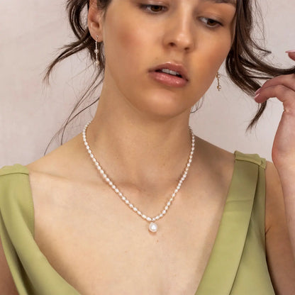 Seed Pearl Necklace With Drop Pearl | Ivory