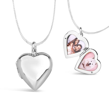 Large 2 Photo Heart Locket  Silver + Photos