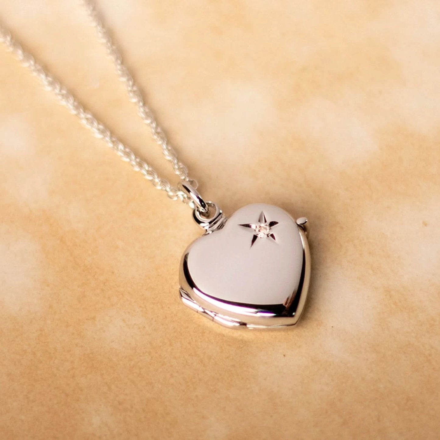 2 Photo Diamond Heart Locket Silver + Photos