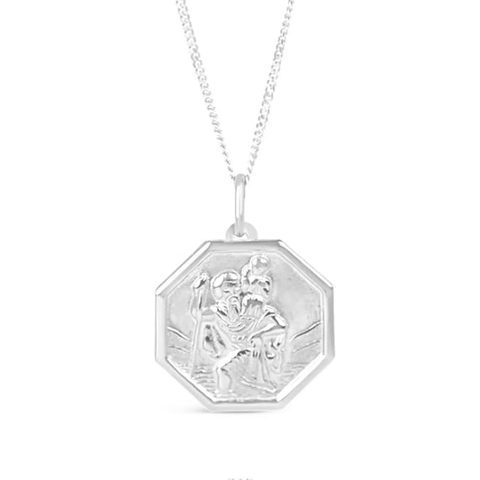 Large St Christopher Necklace Silver + Engraving