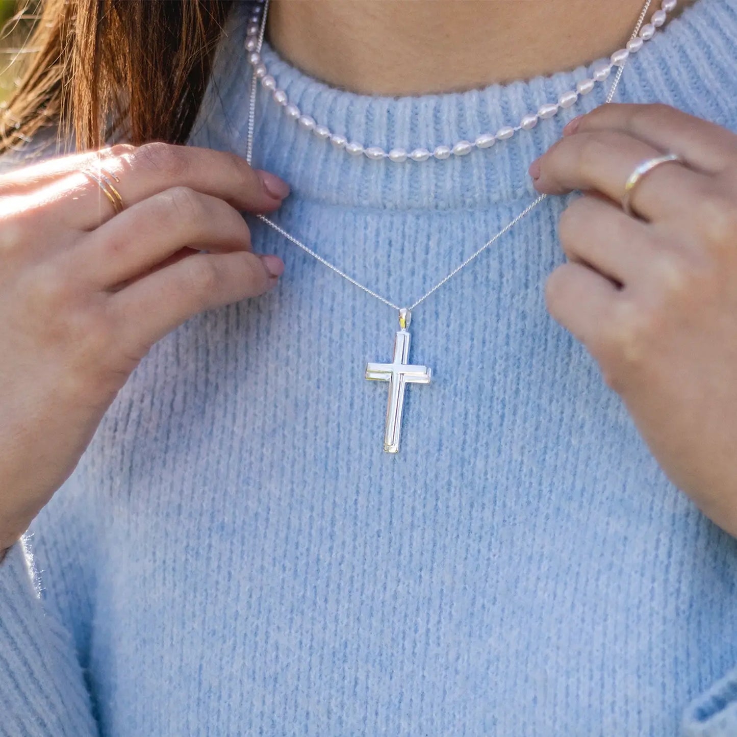 Heavy Silver Cross Necklace