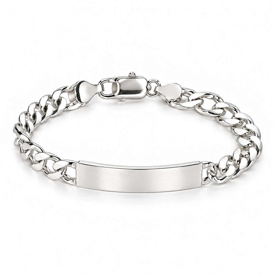 Small sterling silver ID bracelet with polished curb chain by Lily Blanche