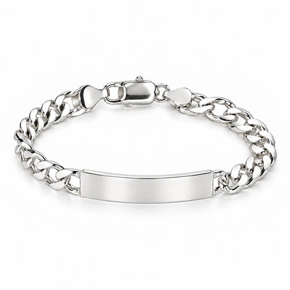 Small sterling silver ID bracelet with polished curb chain by Lily Blanche