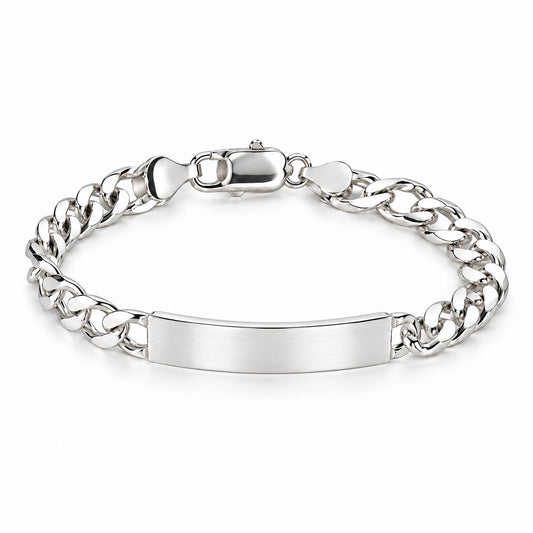Small sterling silver ID bracelet with polished curb chain by Lily Blanche