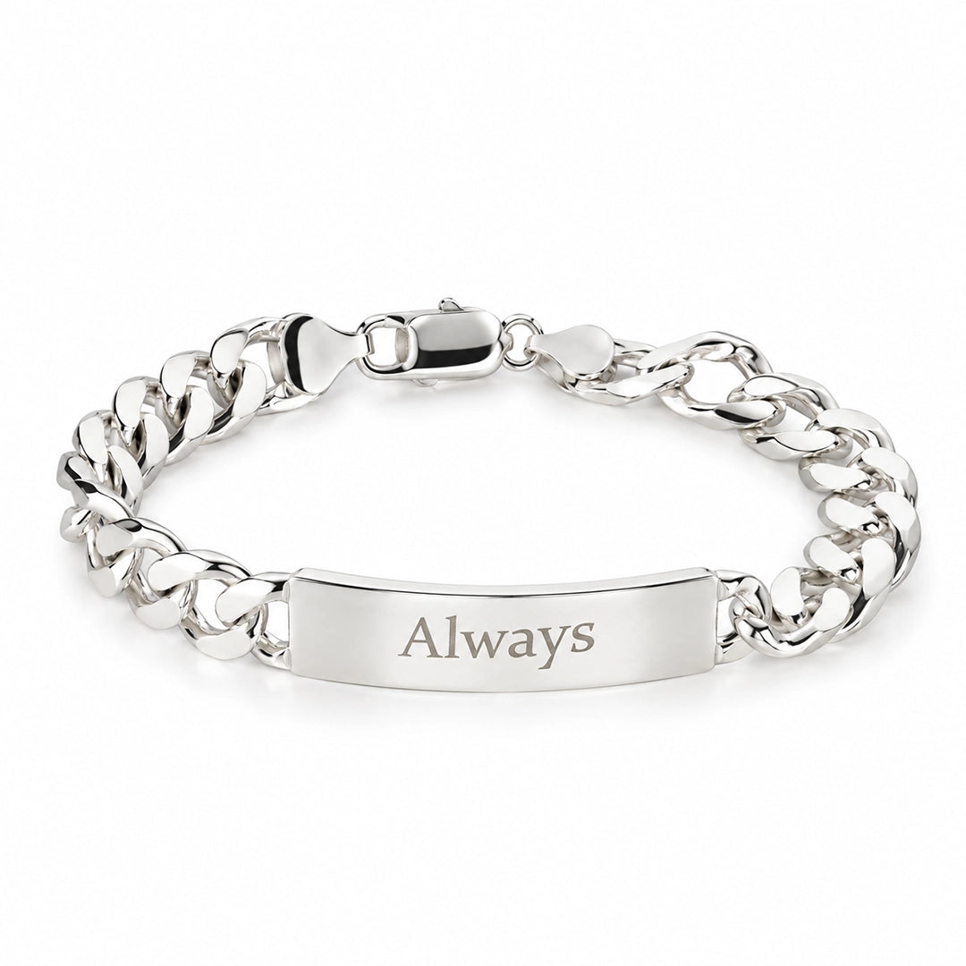 Small sterling silver ID bracelet engraved with Always by Lily Blanche