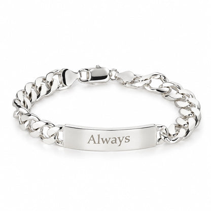 Small sterling silver ID bracelet engraved with Always by Lily Blanche
