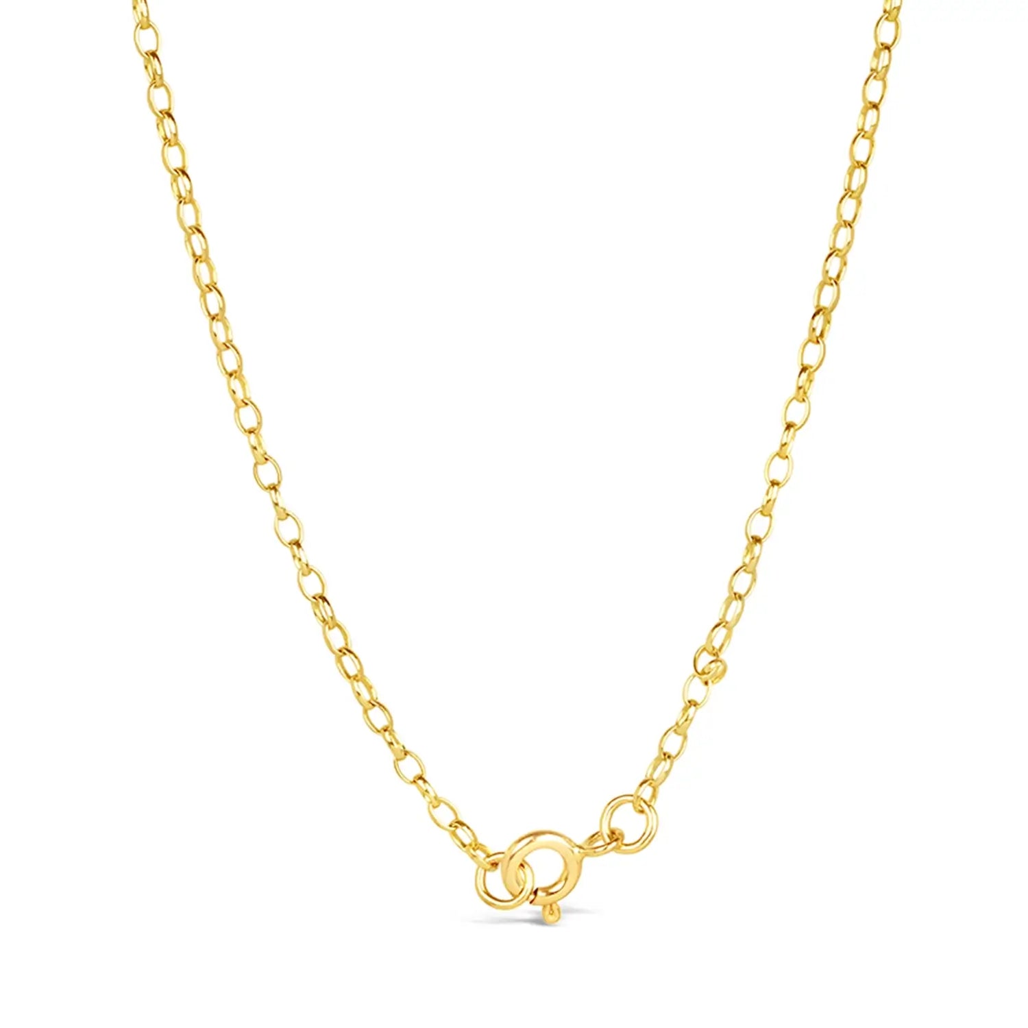 Solid gold belcher chain necklace with a clasp on a white background