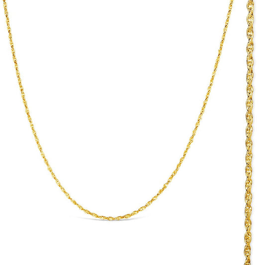 solid gold rope chain on a white background