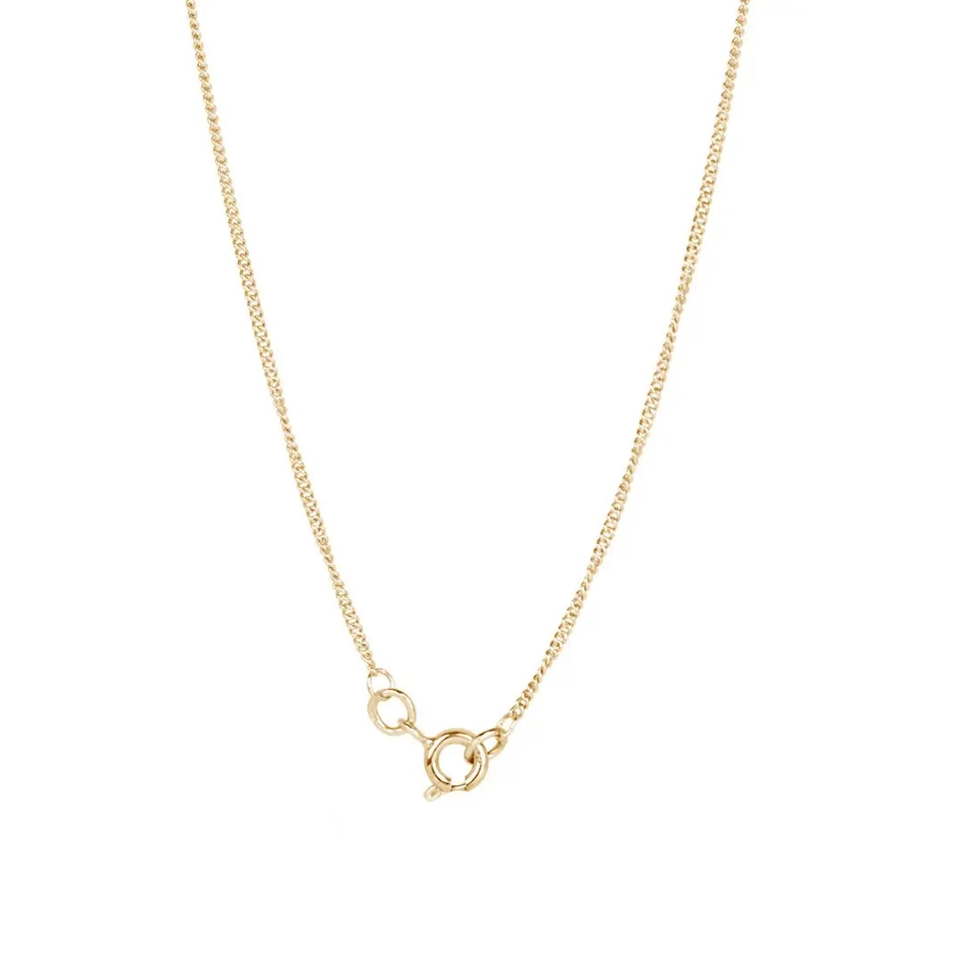 solid yellow gold curb chain on a white background showing the circle clasp on the chain