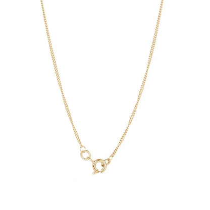 solid yellow gold curb chain on a white background showing the circle clasp on the chain