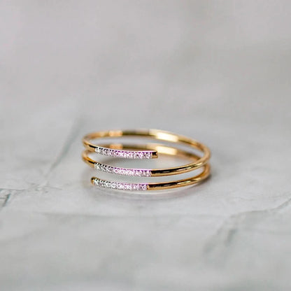 multi diamond spiral solid gold band ring 