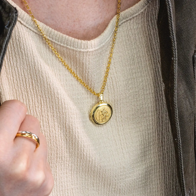 Men's St Christopher Locket Necklace Gold + Photos | By Lily Blanche