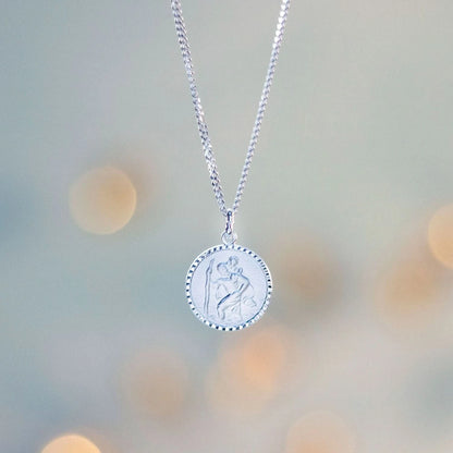 St Christopher Necklace Solid Silver + Engraving