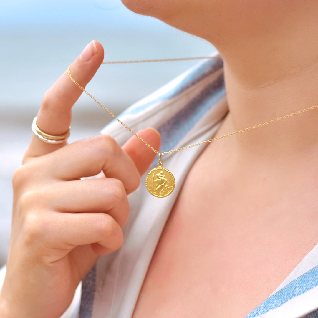 St Christopher Necklace Solid Gold + Engraving | By Lily Blanche