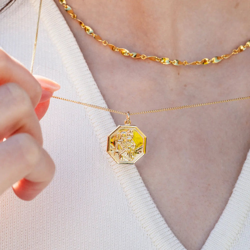 Large St Christopher Necklace Solid Gold + Engraving | By Lily Blanche