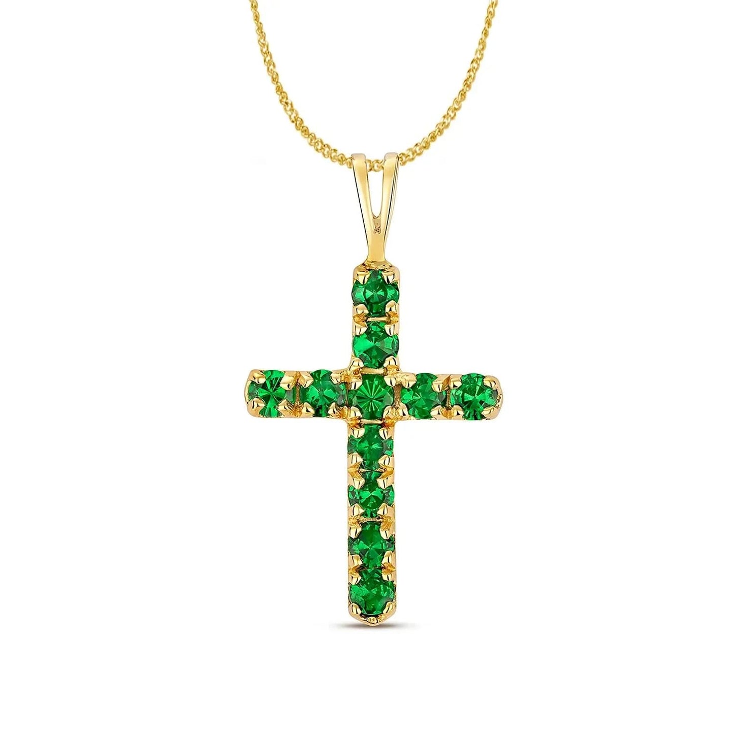 tsavorite cross gold necklace with chain on white background