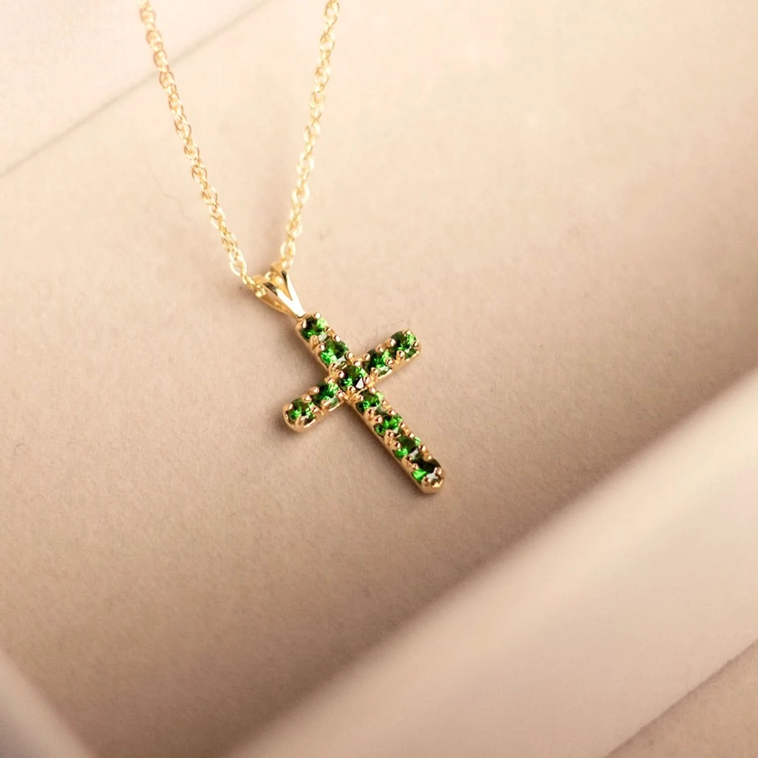 tsavorite cross gold necklace with chain