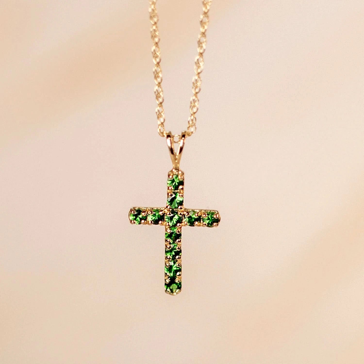 tsavorite cross gold necklace with chain