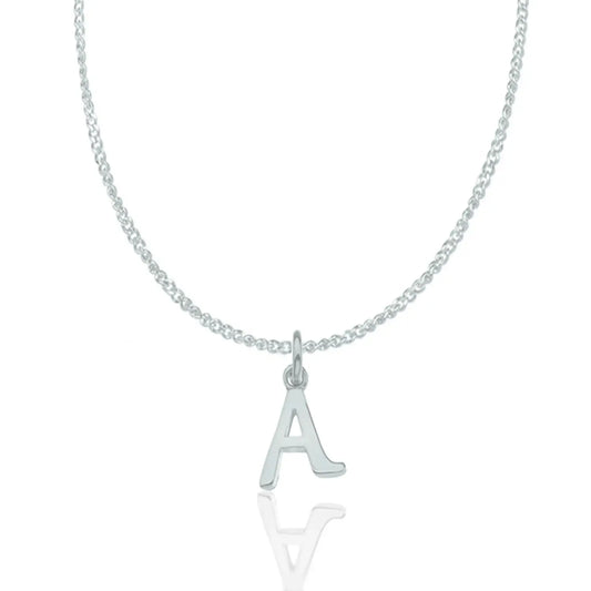 white gold letter necklace on a white background