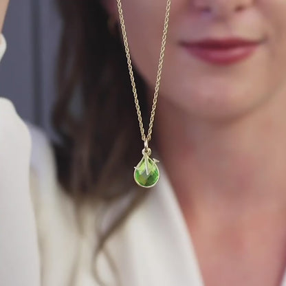 Peridot Charm Necklace Gold August's Birthstone