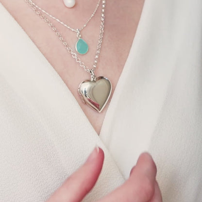 Large 2 Photo Heart Locket  Silver + Photos