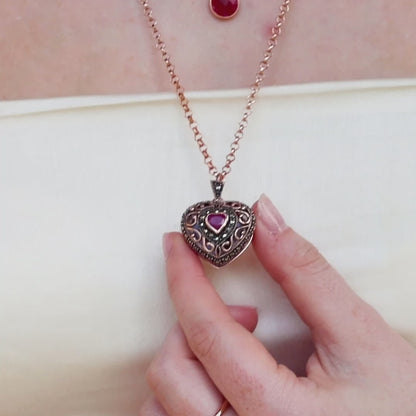 Ruby Vintage Heart Locket | Rose Gold
