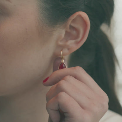 Garnet Drop Hoop Earrings | Gold - January