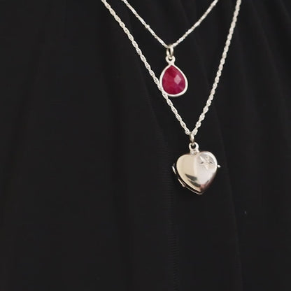 2 Photo Diamond Heart Locket Silver + Photos