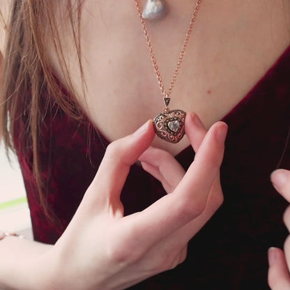 Blue Topaz Vintage Heart Locket | Rose Gold