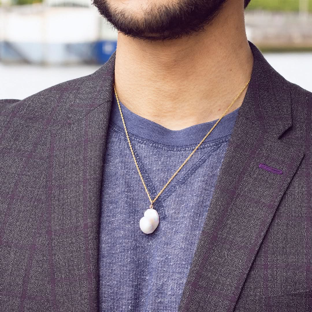 Men's Baroque Pearl Necklace | Ivory - Gold