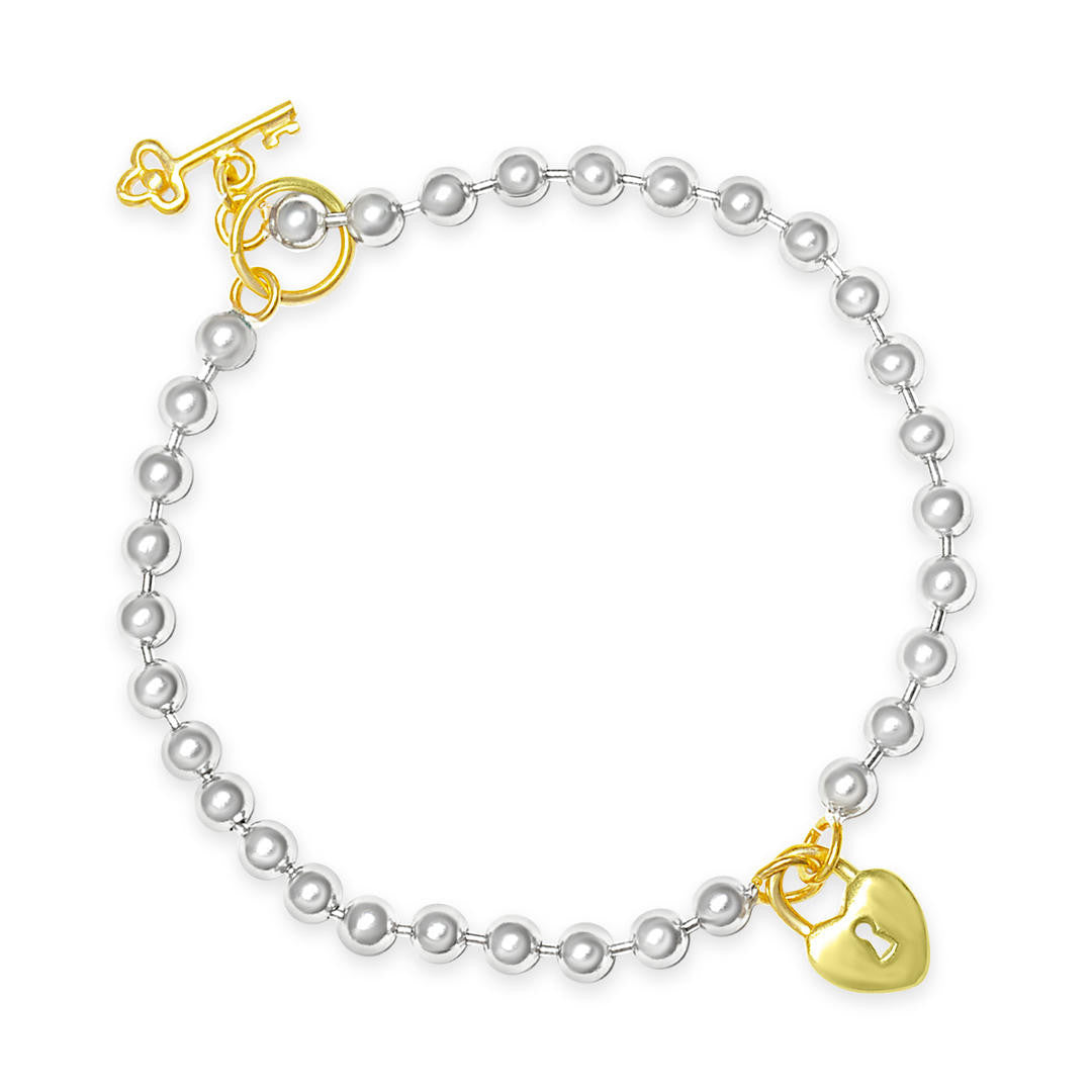 Sterling silver and gold padlock and key bracelet