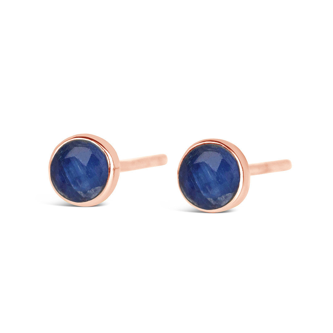 Sapphire mini stud earrings in rose gold facing the front on a white background