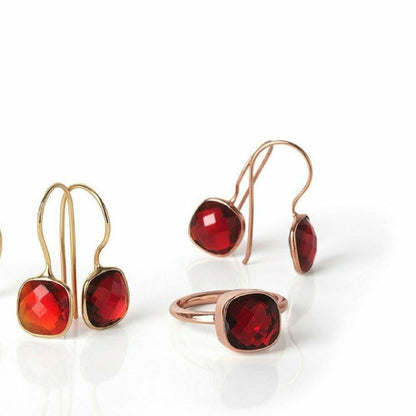 garnet earrings in rose gold on a white background