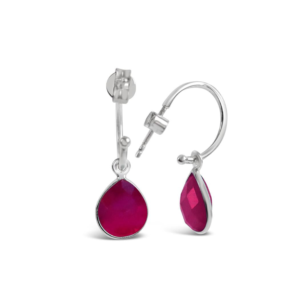 silver earrings with ruby gem stone