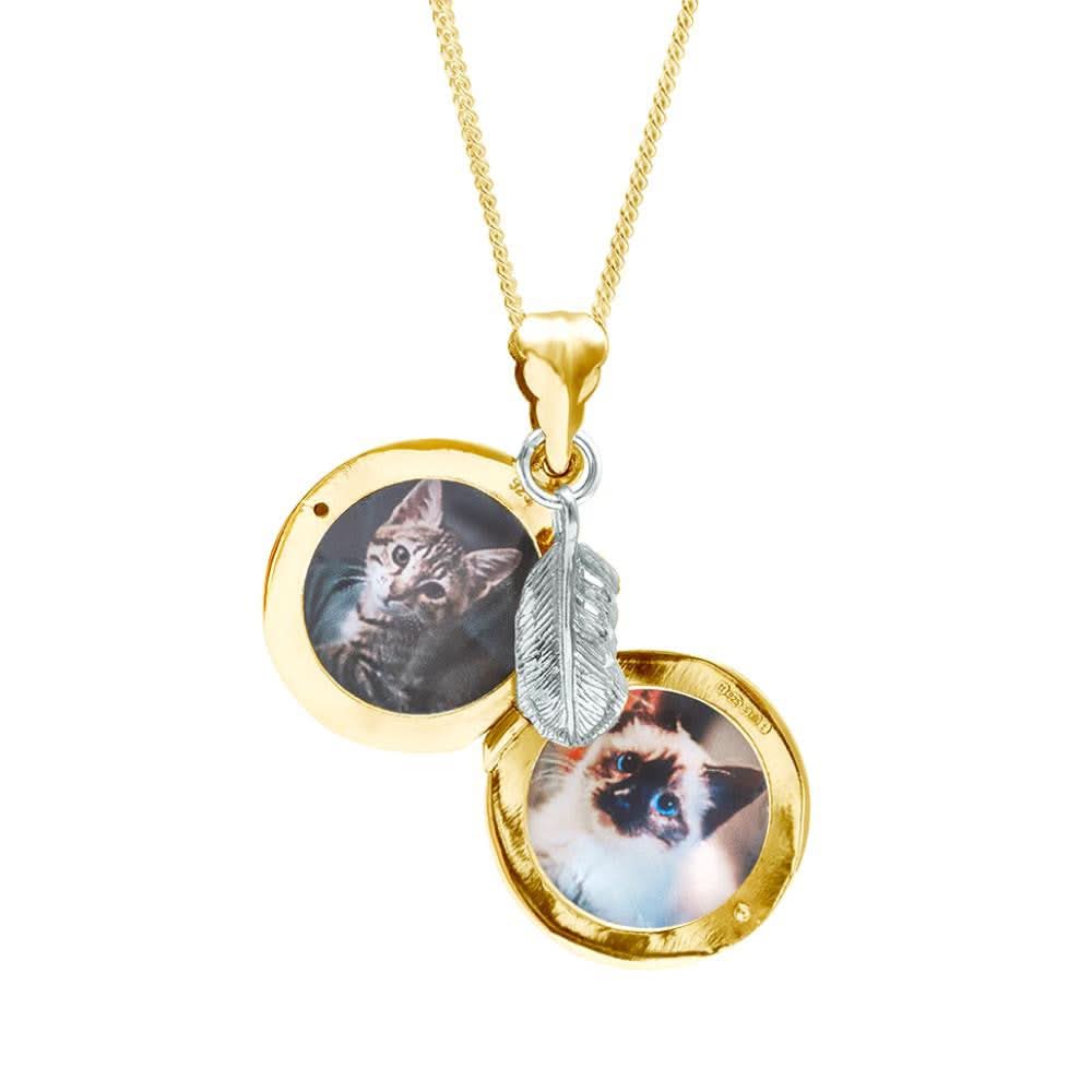 LILY BLANCHE Gold Feather Picture Locket open
