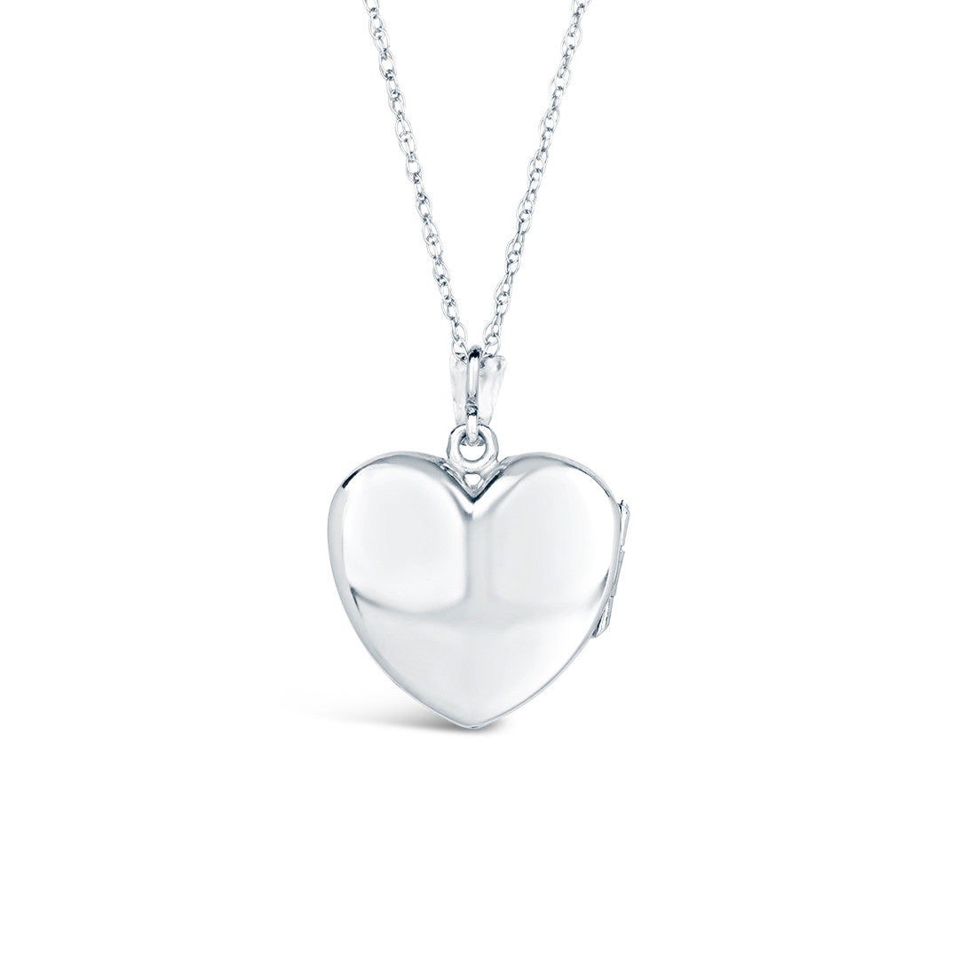 back of diamond heart locket in white gold on a white background