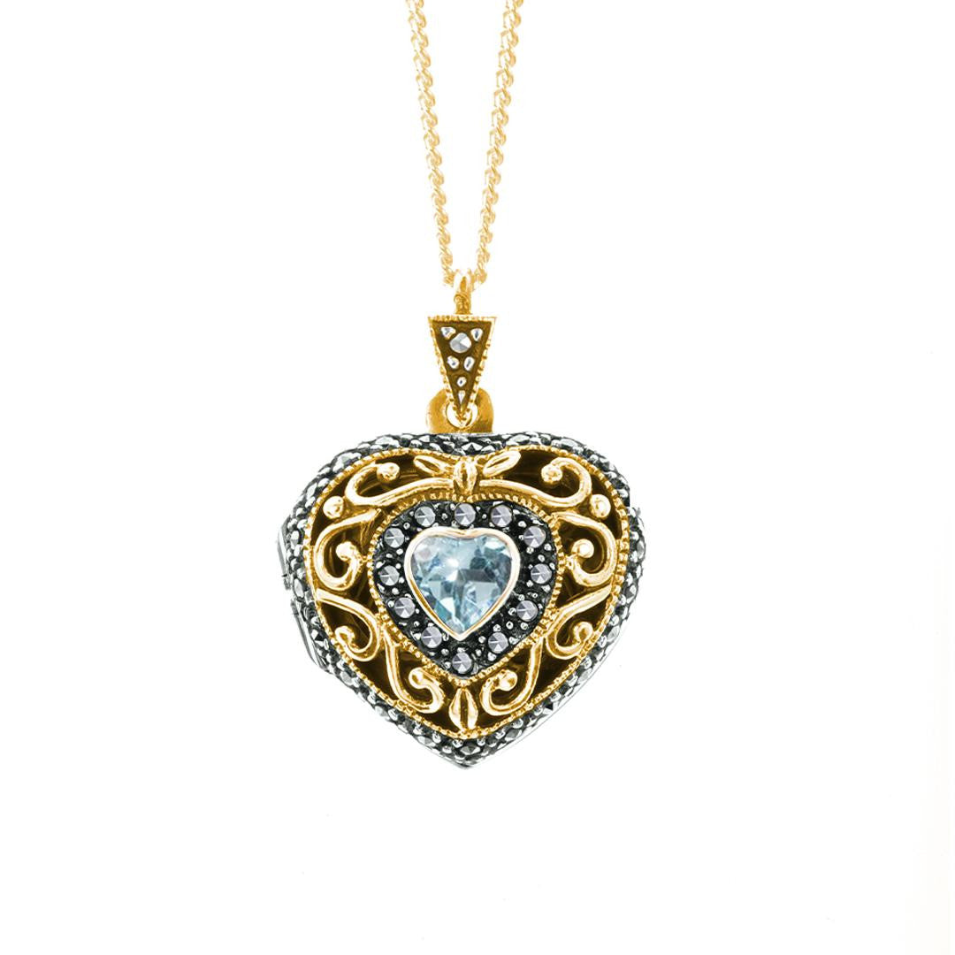 Lily Blanche gold vintage heart locket with topaz gemstone