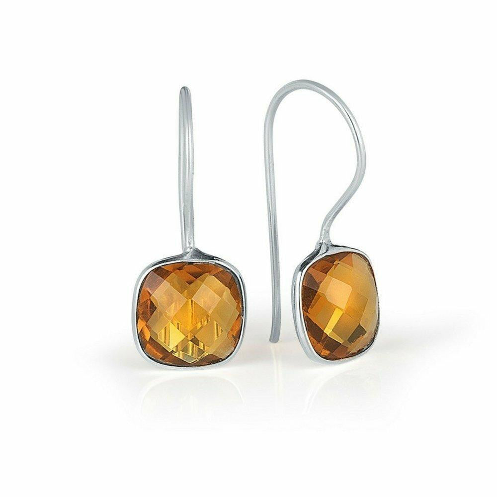 citrine earrings in silver on a white background