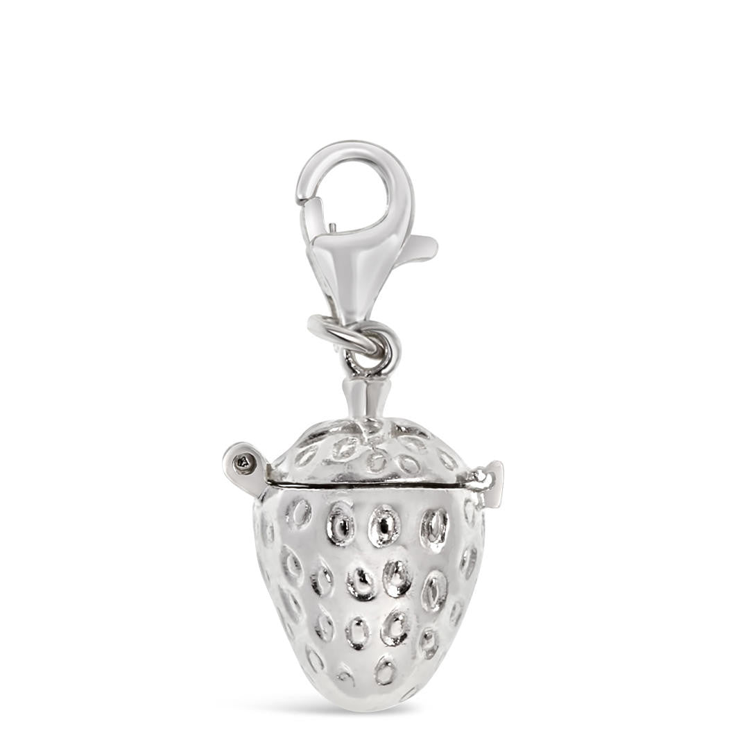 magical silver strawberry charm on a white background 