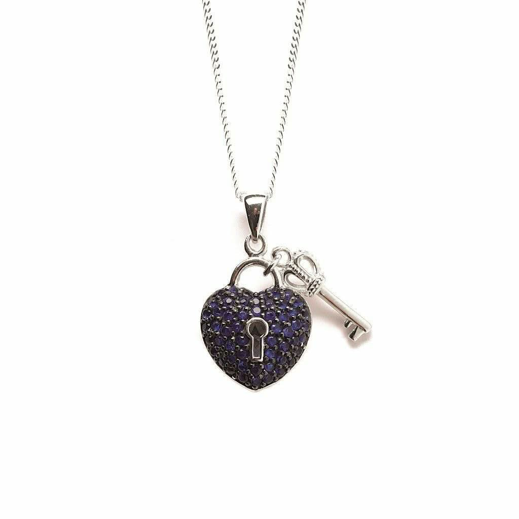 key to my heart pendant in blue on a white background