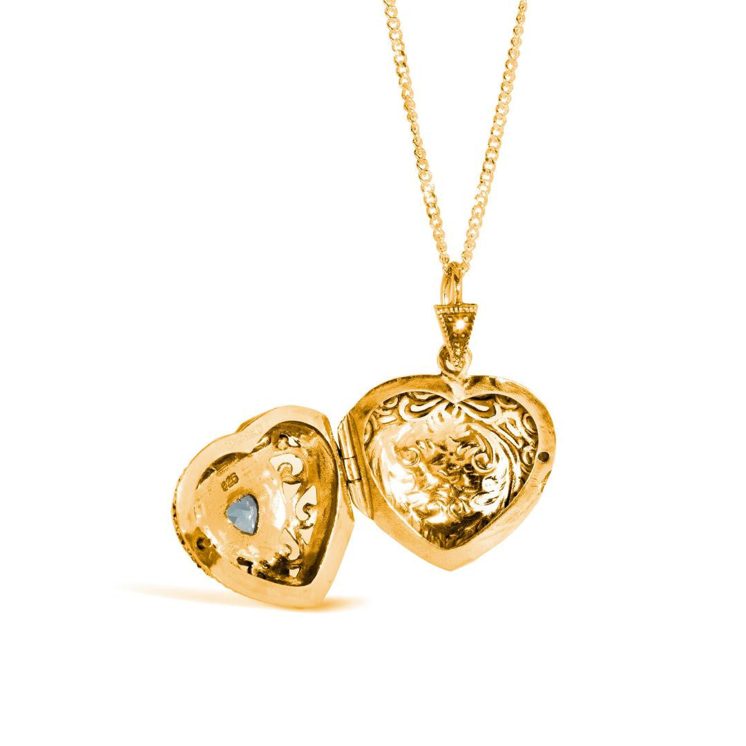 Lily Blanche gold vintage heart locket with topaz gemstone 