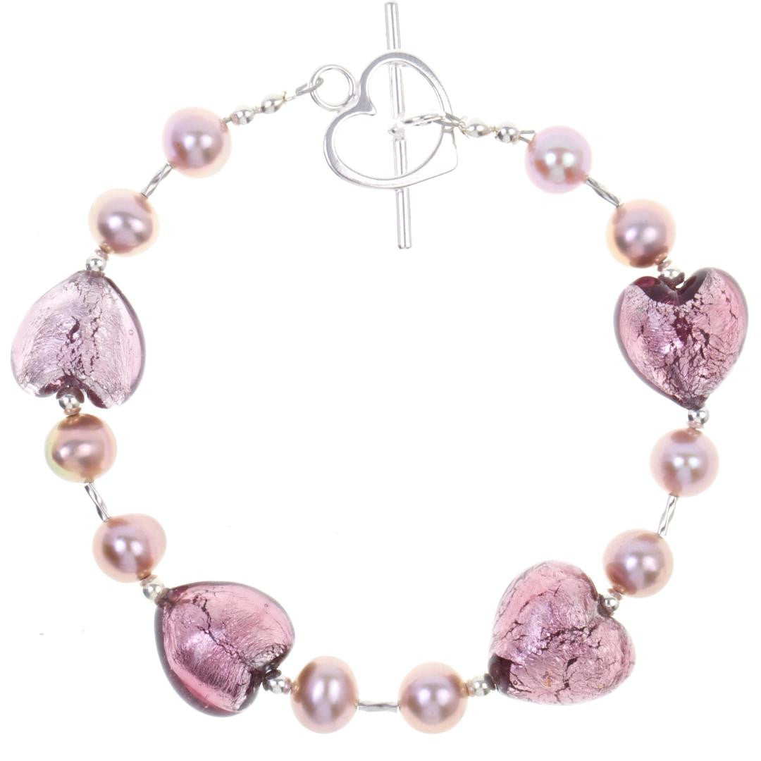 dusk pearl heart bracelet on a white background