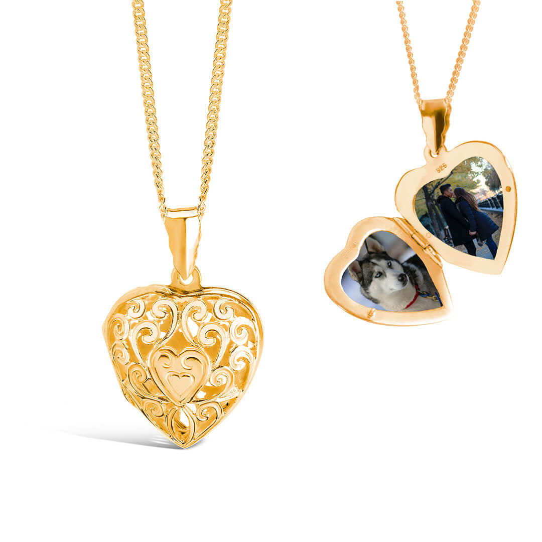 heart locket in gold on a white background