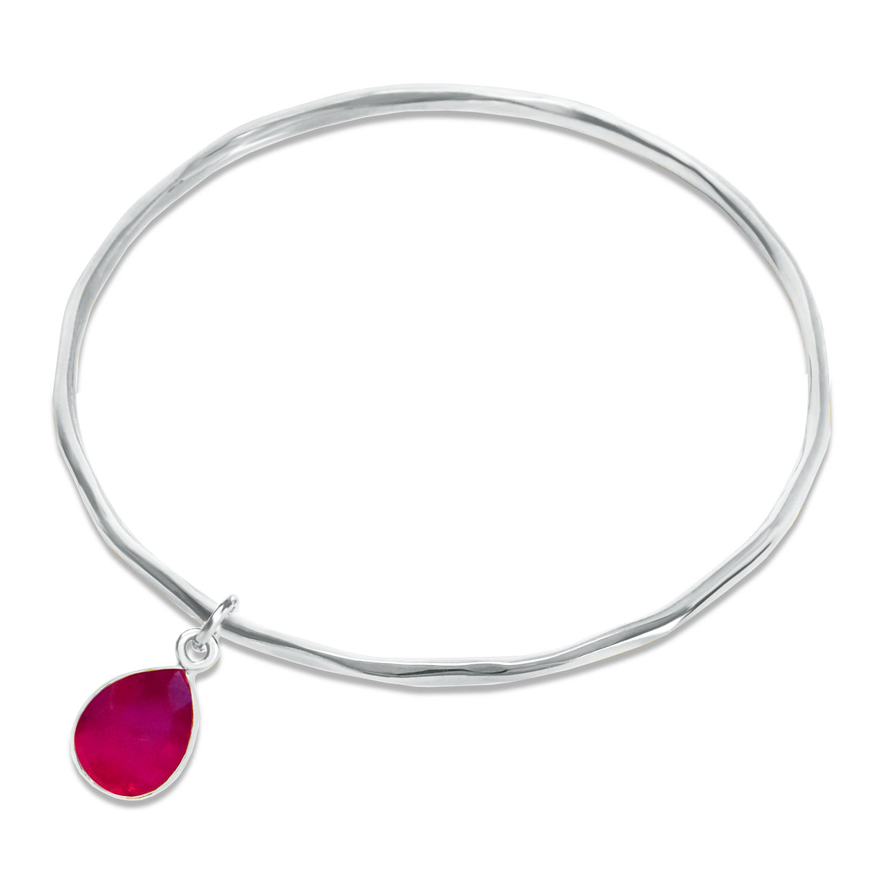 silver ruby charm bangle on a white background