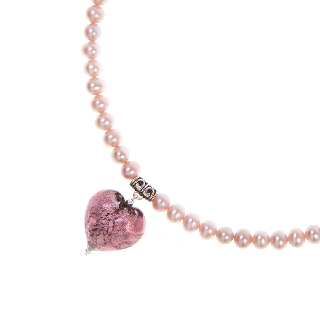 close up of dusk pearl heart necklace 