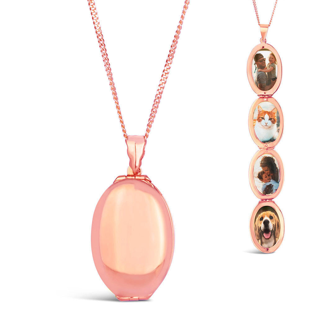 Lily Blanche rose gold oval shaped locket with four photos