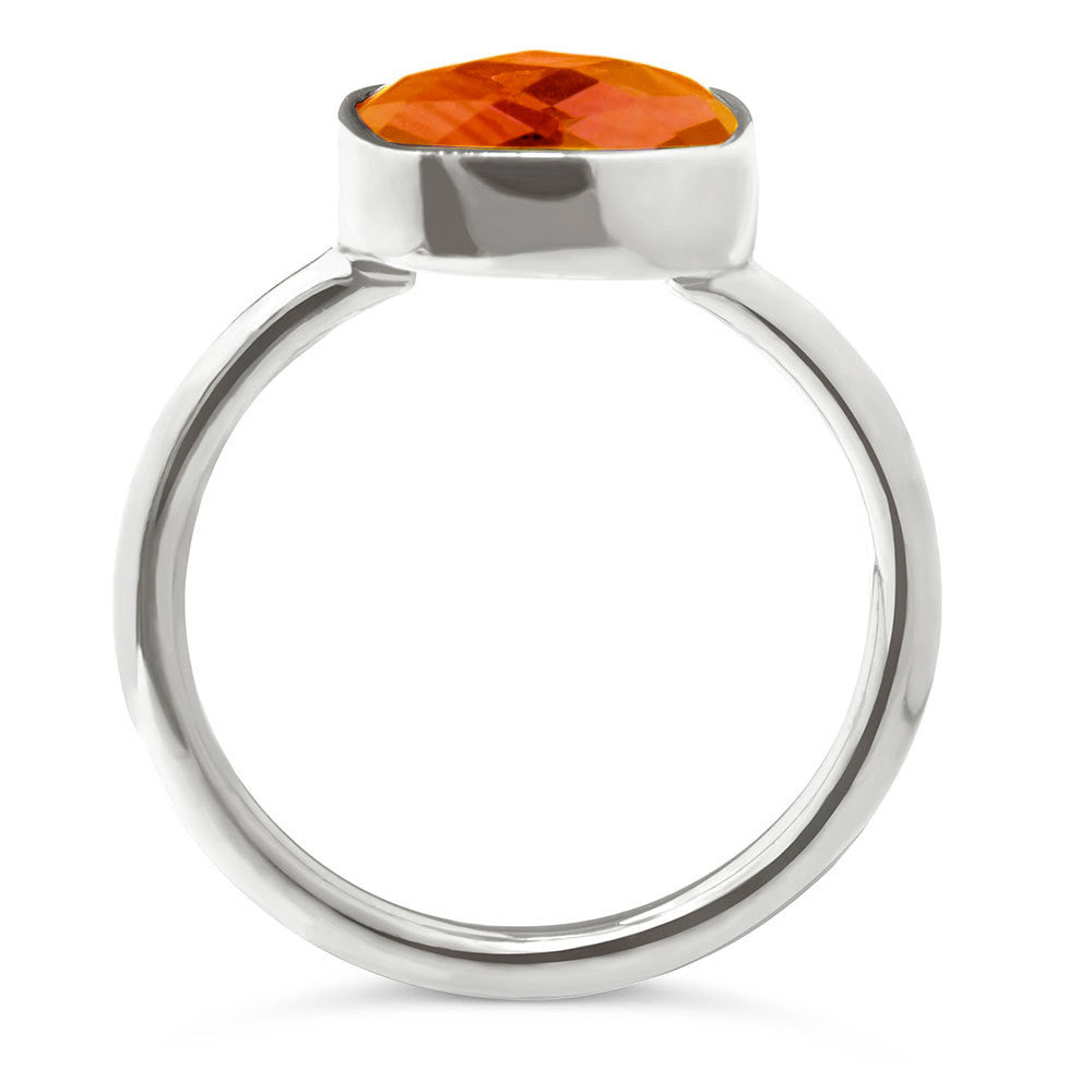 carnelian cocktail ring in silver on a white background